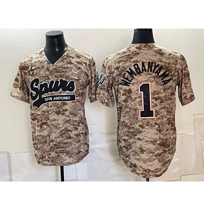 Men's San Antonio Spurs #1 Victor Wembanyama Tan Camo Stitched Baseball Jersey
