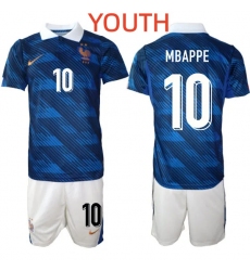 Youth France National Team #10 Kylian Mbappe Home Blue 2026 FIFA World Cup Soccer Jersey