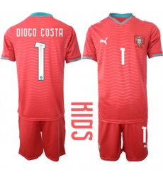 Youth Portugal #1 DIOGO COSTA National Team FIFA x World Cup 2026 Home Red On Eusebio special edition Kids Jersey