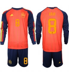 Men's Spain #8 XAVI National Team FIFA x World Cup 2026 Long Sleeve Home Red On Field Jerseys