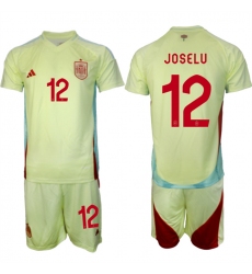 Men's Spain Team #12 Joselu 2024-25 Yellow Away Soccer Jersey Suit