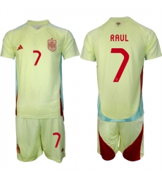 Men's Spain Team #7 Raúl 2024-25 Yellow Away Soccer Jersey Suit