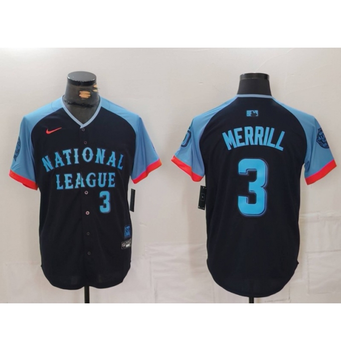 Men's San Diego Padres #3 Jackson Merrill Number Navy 2024 All Star Limited Stitched Jersey