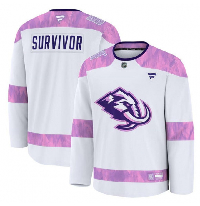 Men's Utah Mammoth White 2024 Fights Cancer Survivor Practice Stitched Jersey