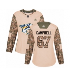 Women's Nashville Predators #67 Alexander Campbell Authentic Camo Veterans Day Practice Hockey Jersey
