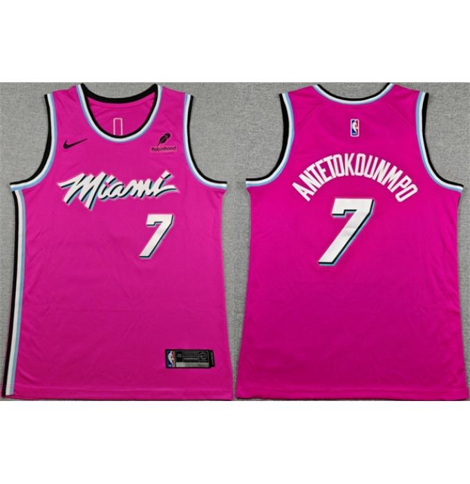 Men's Miami Heat #7 Giannis Antetokounmpo Pink Stitched Basketball Jersey