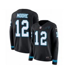 Women's Nike Carolina Panthers #12 DJ Moore Limited Black Therma Long Sleeve NFL Jersey