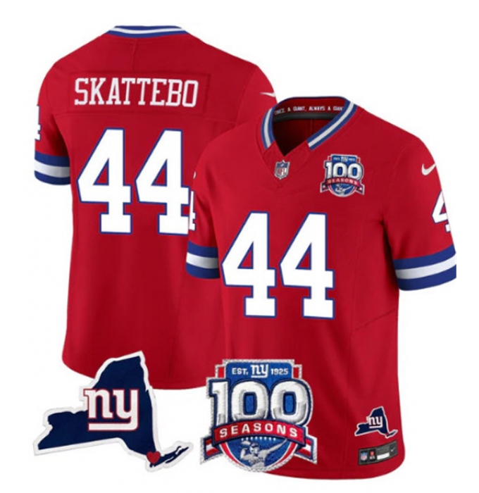 Men's New York Giants #44 Cam Skattebo Red 2025 Draft F.U.S.E. 100th Season & State Vapor Untouchable Limited Football Stitched Jersey
