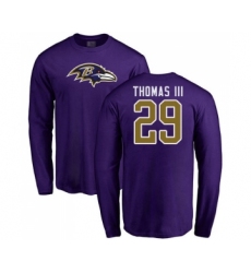 Football Baltimore Ravens #29 Earl Thomas III Purple Name & Number Logo Long Sleeve T-Shirt