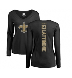 Football Women's New Orleans Saints #23 Marshon Lattimore Black Name & Number Logo Slim Fit Long Sleeve T-Shirt
