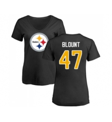 Football Women's Pittsburgh Steelers #47 Mel Blount Black Name & Number Logo Slim Fit T-Shirt