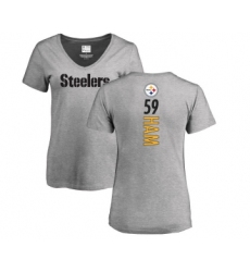 Football Women's Pittsburgh Steelers #59 Jack Ham Ash Backer V-Neck T-Shirt