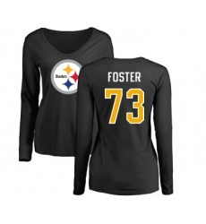 Football Women's Pittsburgh Steelers #73 Ramon Foster Black Name & Number Logo Slim Fit Long Sleeve T-Shirt