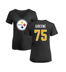 Football Women's Pittsburgh Steelers #75 Joe Greene Black Name & Number Logo Slim Fit T-Shirt
