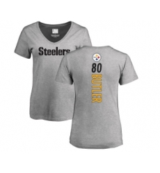 Football Women's Pittsburgh Steelers #80 Jack Butler Ash Backer V-Neck T-Shirt