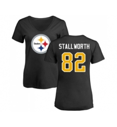 Football Women's Pittsburgh Steelers #82 John Stallworth Black Name & Number Logo Slim Fit T-Shirt