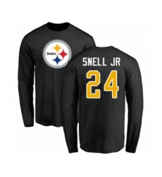 Pittsburgh Steelers #24 Benny Snell Jr. Black Name & Number Logo Long Sleeve T-Shirt