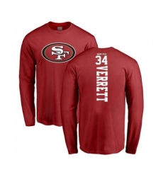 Football San Francisco 49ers #34 Jason Verrett Red Backer Long Sleeve T-Shirt