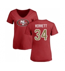 Football Women's San Francisco 49ers #34 Jason Verrett Red Name & Number Logo T-Shirt