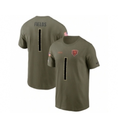 Men's Chicago Bears #1 Justin Fields 2022 Olive Salute to Service T-Shirt