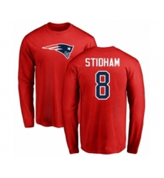 Football New England Patriots #8 Jarrett Stidham Red Name & Number Logo Long Sleeve T-Shirt