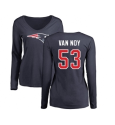 Football Women's New England Patriots #53 Kyle Van Noy Navy Blue Name & Number Logo Slim Fit Long Sleeve T-Shirt