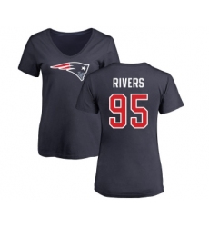 Football Women's New England Patriots #95 Derek Rivers Navy Blue Name & Number Logo Slim Fit T-Shirt
