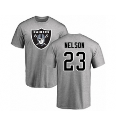 Football Oakland Raiders #23 Nick Nelson Ash Name & Number Logo T-Shirt