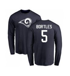 Football Los Angeles Rams #5 Blake Bortles Navy Blue Name & Number Logo Long Sleeve T-Shirt