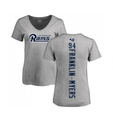 Football Women's Los Angeles Rams #94 John Franklin-Myers Ash Backer V-Neck T-Shirt