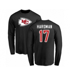 Football Kansas City Chiefs #17 Mecole Hardman Black Name & Number Logo Long Sleeve T-Shirt
