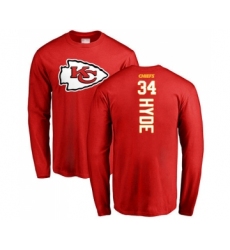 Football Kansas City Chiefs #34 Carlos Hyde Red Backer Long Sleeve T-Shirt