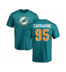 Football Miami Dolphins #95 Tank Carradine Aqua Green Name & Number Logo T-Shirt