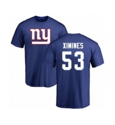 Football New York Giants #53 Oshane Ximines Royal Blue Name & Number Logo T-Shirt