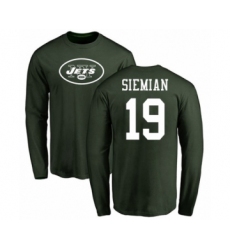 Football New York Jets #19 Trevor Siemian Green Name & Number Logo Long Sleeve T-Shirt