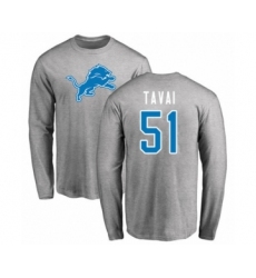 Football Detroit Lions #51 Jahlani Tavai Ash Name & Number Logo Long Sleeve T-Shirt