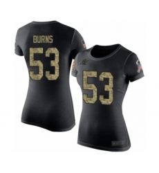 Football Women's Carolina Panthers #53 Brian Burns Black Camo Salute to Service T-Shirt