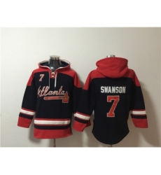 Men's Atlanta Braves #7 Dansby Swanson Navy Red Ageless Must-Have Lace-Up Pullover Hoodie