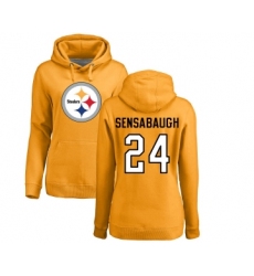 Football Women's Pittsburgh Steelers #24 Coty Sensabaugh Gold Name & Number Logo Pullover Hoodie