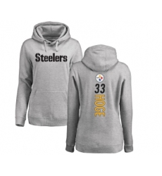 Football Women's Pittsburgh Steelers #33 Merril Hoge Ash Backer Pullover Hoodie