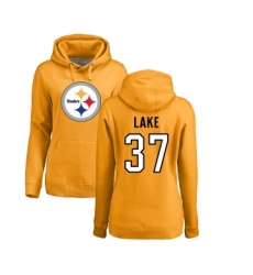 Football Women's Pittsburgh Steelers #37 Carnell Lake Gold Name & Number Logo Pullover Hoodie