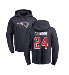 Football New England Patriots #24 Stephon Gilmore Navy Blue Name & Number Logo Pullover Hoodie