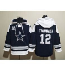 Men's Dallas Cowboys #12 Roger Staubach Navy Ageless Must-Have Lace-Up Pullover Hoodie