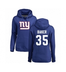 Football Women's New York Giants #35 Deandre Baker Royal Blue Name & Number Logo Pullover Hoodie