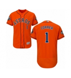 Men's Houston Astros #1 Carlos Correa Orange Alternate Flex Base Authentic Collection 2019 World Series Bound Baseball Jersey