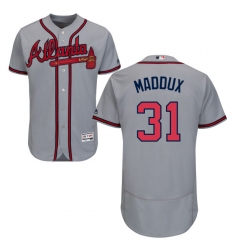 Men's Majestic Atlanta Braves #31 Greg Maddux Grey Road Flex Base Authentic Collection MLB Jersey