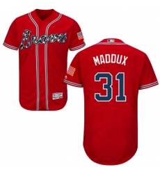 Men's Majestic Atlanta Braves #31 Greg Maddux Red Alternate Flex Base Authentic Collection MLB Jersey