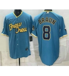 Men's Milwaukee Brewers #8 Ryan Braun Blue 2026 City Connect Stadium Stitched Jersey