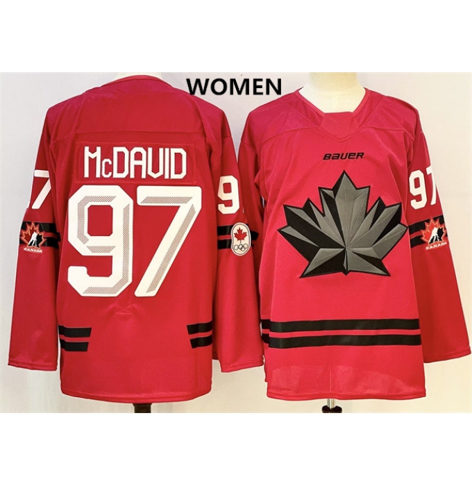 Women's Canada Hockey #97 Connor Mcdavid Red Stitched Jersey