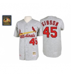 Men's Mitchell and Ness 1967 St. Louis Cardinals #45 Bob Gibson Replica Grey Throwback MLB Jersey